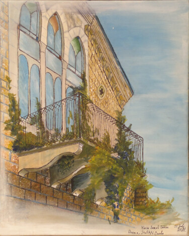 Painting titled "Terrasse" by Karim Jamal El Dine, Original Artwork, Acrylic Mounted on Wood Stretcher frame