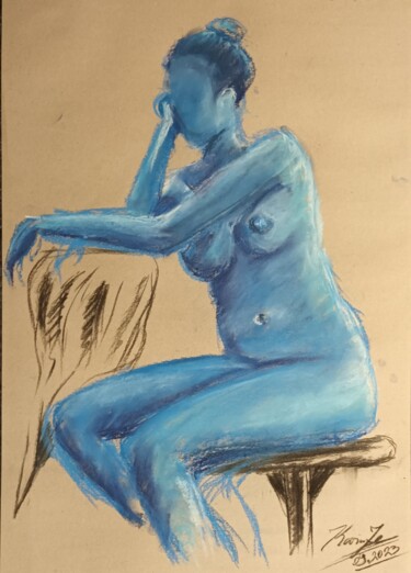 Zeichnungen mit dem Titel "Blues" von Karim Jamal El Dine, Original-Kunstwerk, Pastell