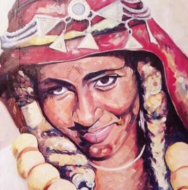 Peinture intitulée "Jeune fille Berbère" par Karima Ababou, Œuvre d'art originale, Huile