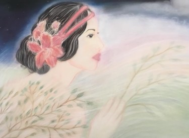 Dessin intitulée "Clair de lune" par Karima Malki, Œuvre d'art originale, Pastel