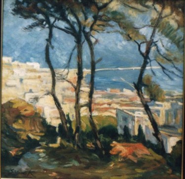 Peinture intitulée "La baie d'Alger" par Abdelkarim Saidani, Œuvre d'art originale