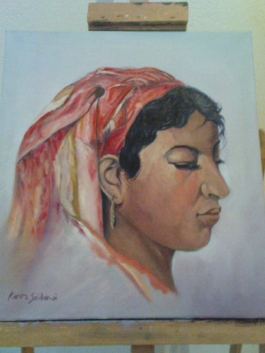 Peinture intitulée "femme algériène" par Abdelkarim Saidani, Œuvre d'art originale