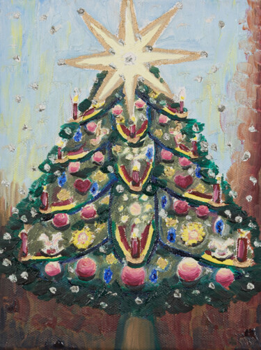 Schilderij getiteld "Weihnachtsbaum mit…" door Karin Sternberg, Origineel Kunstwerk, Olie