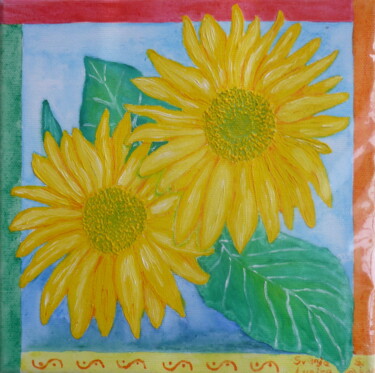 Malerei mit dem Titel "Sonnenblumen" von Karin Sternberg, Original-Kunstwerk, Aquarell
