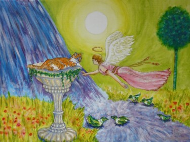 Malerei mit dem Titel "Engel mit Tieren" von Karin Sternberg, Original-Kunstwerk, Acryl