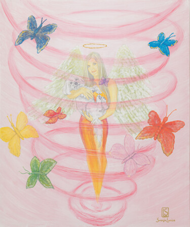 Schilderij getiteld "Engel mit Schmetter…" door Karin Sternberg, Origineel Kunstwerk, Acryl
