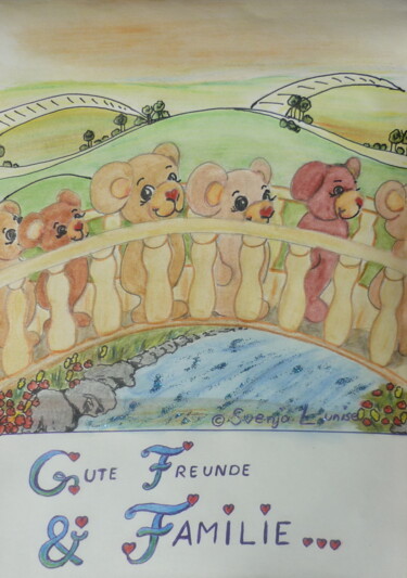 Malerei mit dem Titel "Glückwunschbären Gu…" von Karin Sternberg, Original-Kunstwerk, Conté-Buntstifte