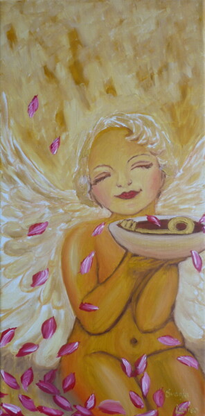 Malerei mit dem Titel "Engel mit Schlüssel" von Karin Sternberg, Original-Kunstwerk, Acryl