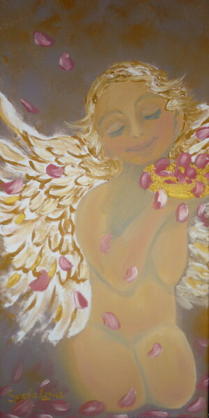 Painting titled "Engel mit Rosenblät…" by Karin Sternberg, Original Artwork, Oil