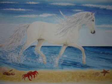 Картина под названием "Weisses Pferd" - Karin Sternberg, Подлинное произведение искусства, Аэрограф