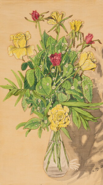 Malerei mit dem Titel "Rosen" von Karin Sternberg, Original-Kunstwerk, Stoff