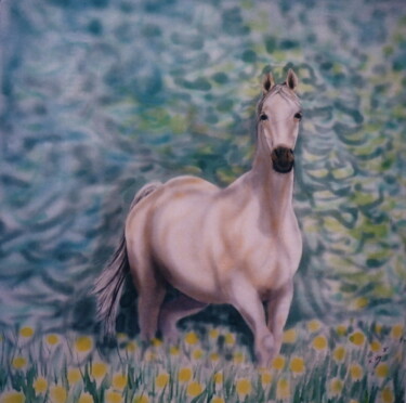 Картина под названием "Pferd auf Seide" - Karin Sternberg, Подлинное произведение искусства, Аэрограф