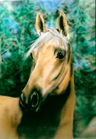 Painting titled "Pferd im Wald" by Karin Sternberg, Original Artwork, Airbrush