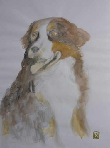 Painting titled "Hund" by Karin Sternberg, Original Artwork, Watercolor