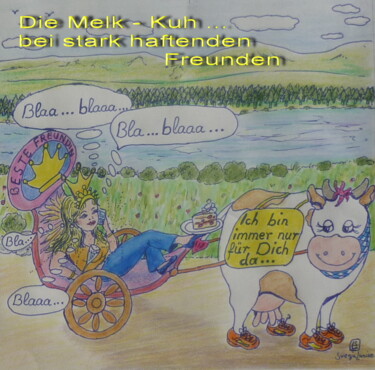 Malerei mit dem Titel "Die Kuh mit den Tur…" von Karin Sternberg, Original-Kunstwerk, Conté-Buntstifte