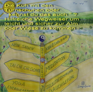 Schilderij getiteld "Die Kuh mit den Tur…" door Karin Sternberg, Origineel Kunstwerk, Conté