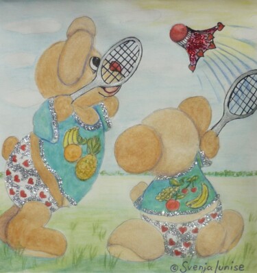 Malerei mit dem Titel "Glückwunschbären 4…" von Karin Sternberg, Original-Kunstwerk, Conté-Buntstifte