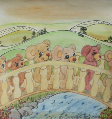 Malerei mit dem Titel "Glückwunschbären 6…" von Karin Sternberg, Original-Kunstwerk, Conté-Buntstifte