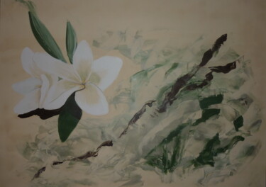 Malerei mit dem Titel "Frangipaniblüten 1/4" von Karin Sternberg, Original-Kunstwerk, Acryl