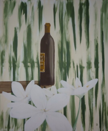 Malerei mit dem Titel "Frangipaniblüten 3/4" von Karin Sternberg, Original-Kunstwerk, Acryl