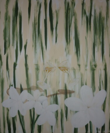 Schilderij getiteld "Frangipaniblüten 4/4" door Karin Sternberg, Origineel Kunstwerk, Acryl