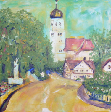 Painting titled "Kirche Untermetingen" by Karin Sternberg, Original Artwork, Oil