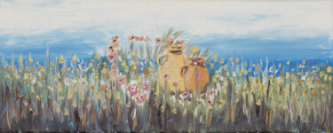Malerei mit dem Titel "Tonvasen in Wiese" von Karin Sternberg, Original-Kunstwerk, Öl