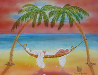 Malerei mit dem Titel "Engel im Urlaub" von Karin Sternberg, Original-Kunstwerk, Acryl