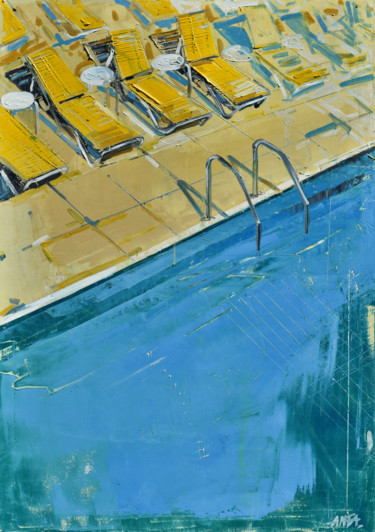 Pittura intitolato "Pool 19" da Kariko Ono, Opera d'arte originale, Olio