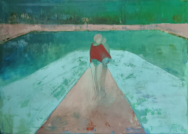 Painting titled "Pool 11" by Kariko Ono, Original Artwork, Oil Mounted on Wood Stretcher frame