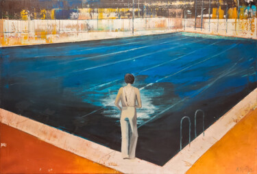 Malarstwo zatytułowany „Pool 15” autorstwa Kariko Ono, Oryginalna praca, Olej Zamontowany na Drewniana rama noszy