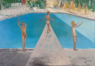 Painting titled "Pool 17" by Kariko Ono, Original Artwork, Oil Mounted on Wood Stretcher frame