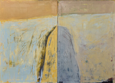 Painting titled "Landscape 1, diptych" by Kariko Ono, Original Artwork, Oil Mounted on Wood Stretcher frame