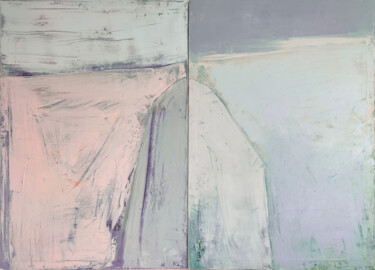 Painting titled "Landscape 2, diptych" by Kariko Ono, Original Artwork, Oil Mounted on Wood Stretcher frame