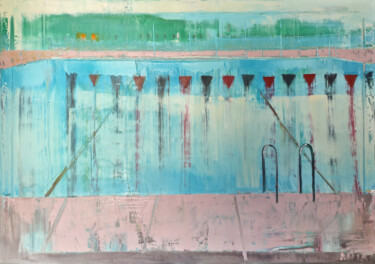 Painting titled "Pool 20" by Kariko Ono, Original Artwork, Oil Mounted on Wood Stretcher frame