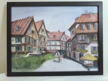 Painting titled "Alsatian Street" by Karina Azarian, Original Artwork, Watercolor