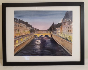 Painting titled "Quay of Seine" by Karina Azarian, Original Artwork, Watercolor