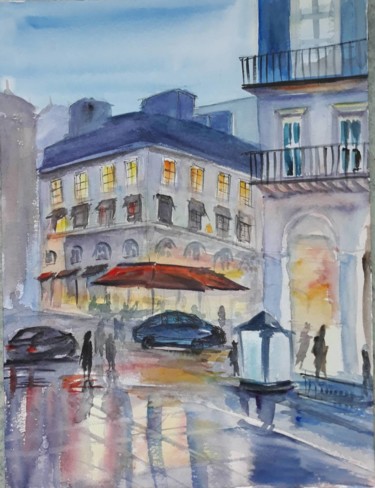 Painting titled "Rainy evening in Pa…" by Karina Azarian, Original Artwork, Watercolor