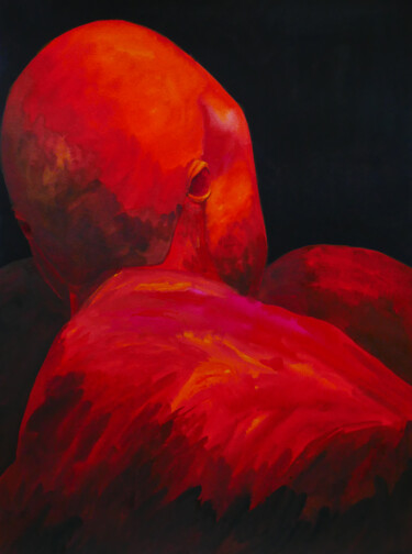 Malerei mit dem Titel "Dark Fire Flamingo" von Karina Danylchuk, Original-Kunstwerk, Aquarell