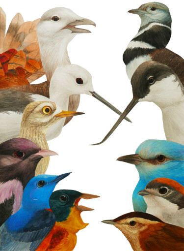 Malerei mit dem Titel "11 birds" von Karina Danylchuk, Original-Kunstwerk, Aquarell