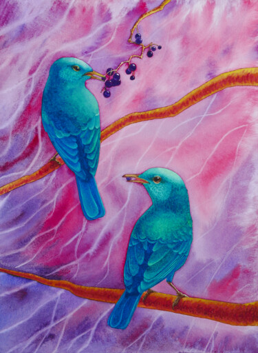 Ζωγραφική με τίτλο "Pink story" από Karina Danylchuk, Αυθεντικά έργα τέχνης, Ακουαρέλα