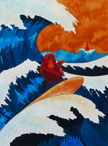 Картина под названием "Brave bird" - Karina Danylchuk, Подлинное произведение искусства, Акварель