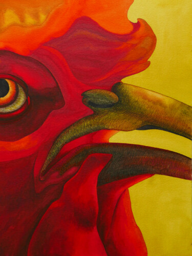 Painting titled "Rooster in the fire" by Karina Danylchuk, Original Artwork, Watercolor
