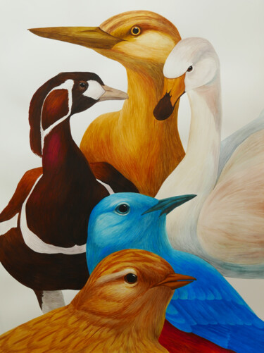 Malerei mit dem Titel "Another 5 birds" von Karina Danylchuk, Original-Kunstwerk, Aquarell