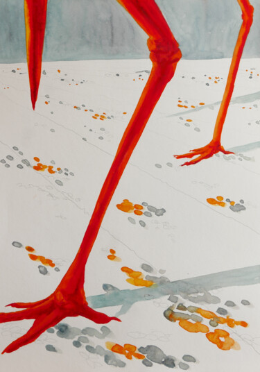 Ζωγραφική με τίτλο "Stork legs" από Karina Danylchuk, Αυθεντικά έργα τέχνης, Ακουαρέλα