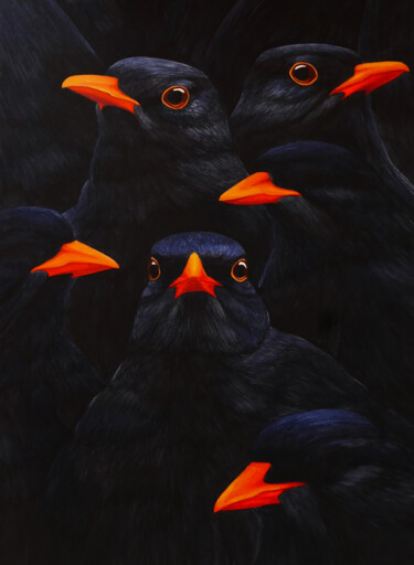 Картина под названием "Blackbirds and spir…" - Karina Danylchuk, Подлинное произведение искусства, Акварель