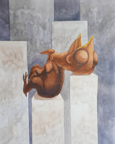 Schilderij getiteld "Small blind chick" door Karina Danylchuk, Origineel Kunstwerk, Aquarel