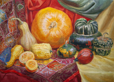 Картина под названием "Pumpkins" - Karina Galyamova, Подлинное произведение искусства, Акварель