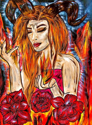 Картина под названием "Aries on Fire(sign)" - Karina Kifel, Подлинное произведение искусства, Акрил