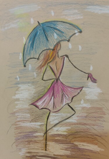 Картина под названием "Дождь ." - Карина Муляр, Подлинное произведение искусства, Карандаш
